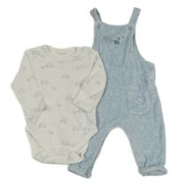 2set - Světlemodré melírované sametové laclové tepláky se slony + bílé body Next