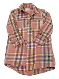 Starorůžovo-hnědo-bílé kostkované třpytivé propínací košilové šaty Matalan