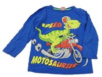 Modré triko s dinosaurem na motorce Kiki&Koko