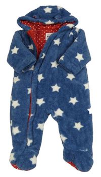 Tmavomodrá chlupatá zateplená kombinéza s hvězdami a kapucí Kite