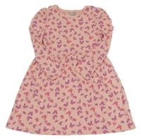 Růžové bavlněné šaty s motýly Matalan