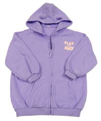 Levandulová propínací oversize dlouhá mikina s nápisem a kapucí Next