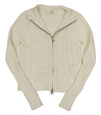 Smetanový žebrovaný propínací crop svetr H&M