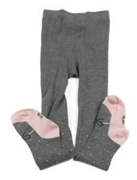 Tmavošedé melírované punčocháče s puntíky