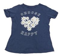 Tmavomodré tričko se srdcem z květin Primark