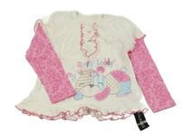 Nové - Smetanovo-růžové triko s medvědem a květinami St. Bernard