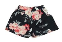 Černé květované plážové kraťasy Shein