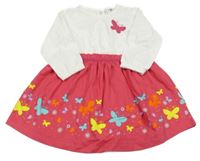 Bílo-fuchsiové bavlněné šaty s motýly BPC