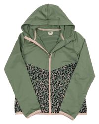 Khaki sportovní propínací mikina s leopardím vzorem a kapucí H&M