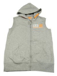 Šedá melírovaná tepláková propínací vesta s nápisem a kapucí Gatonegro