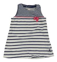 Bílo-tmavomodrá pruhovaná šatová tunika s mašlí