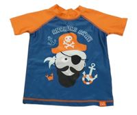 Petrolejovo-oranžové UV tričko s pirátem