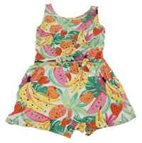 Bílo-barevný bavlněný kraťasový overal s ovocem Tu