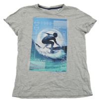 Šedé melírované tričko se surfařem C&A