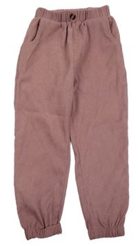 Starorůžové žebrované cuff kalhoty Shein