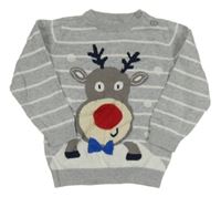 Šedý pruhovaný lehký svetr se sobem zn. C&A