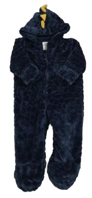 Tmavomodrá plyšová podšitá kombinéza s kapucí s ostny F&F