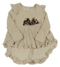 Světlebéžová úpletová žebrovaná tunika s mašlí shein