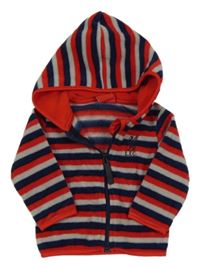 Červeno-šedo-tmavomodrá pruhovaná propínací fleecová mikina s kapucí - L.f.C. 