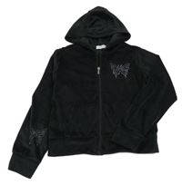 Černá sametová propínací crop mikina s motýlkem a kapucí Primark