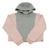 Šedo-růžová crop sportovní mikina s kapucí Primark