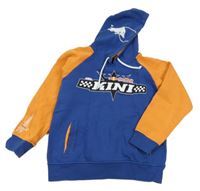 Modro-oranžová mikina s nápisem a kapucí 