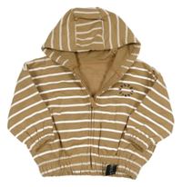 Nové - Hnědo-bílá pruhovaná propínací oversize mikina s kapucí dunnes