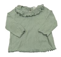 Khaki žebrované triko s volánkem H&M