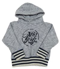 Světlemodrá melírovaná mikina s nápisem a kapucí MANGO