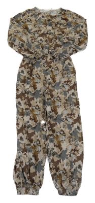 Béžovo-hnědý army manšestrový kalhotový overal Zara