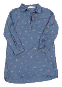 Modré lehké šaty s kvítky a límečkem H&M