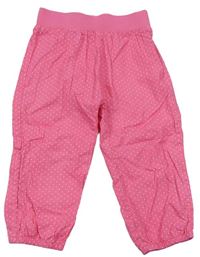 Růžové puntíkaté plátěné cuff kalhoty s úpletovým pasem Topomini