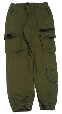 Khaki plátěné cargo cuff kalhoty New Look