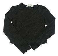 Černé třpytivé crop triko H&M
