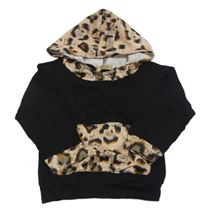 Černo-béžová mikina s leopardím vzorem a kapucí