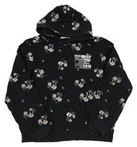 Černá květovaná mikina s nápisy a kapucí H&M