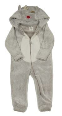 Hnědo-bílá plyšová kombinéza s kapucí - sob