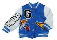 Modro-světlemodrá semišová baseballová mikina s nášivkami Shein