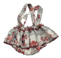 Šedo-bílo-vínová kostkovaná laclová sukně s všitým body a mašlí 