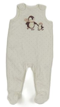 Bílo-růžové puntíkaté sametové dupačky s tučňáky C&A