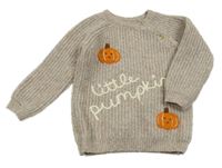 Béžový vlněný svetr s nápisem a dýněmi Matalan