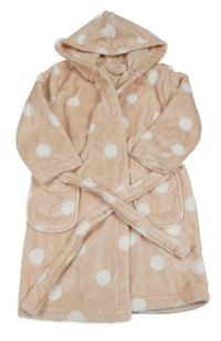 Světlerůžovo-bílý puntíkatý plyšový župan s kapucí George