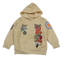 Béžová mikina s nápisy a kapucí 