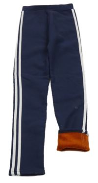 Tmavomodro-bílé zateplené legíny s pruhy 