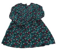 Tmavozeleno-fuchsiové květované manšestrové šaty Okaidi 