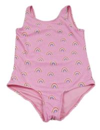 Růžové jednodílné plavky s duhami Tu