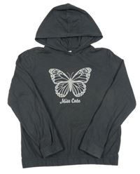 Antracitová lehká mikina s motýlkem a kapucí Dopodopo