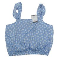 Nové - Světlemodro-bílý květovaný crop top New Look