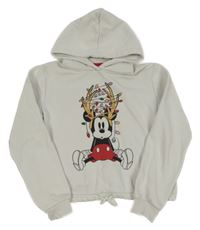 Béžová crop mikina s Mickeym a kapucí C&A