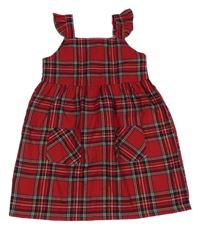 Červeno-černo-barevné kostkované šaty s volánky Primark